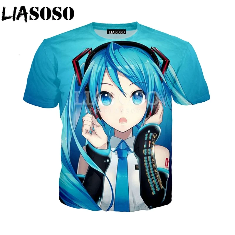 

LIASOSO Summer Fashion Men Women Sweatshirt 3D Print Anime Hatsune Miku T Shirt Casual Unisex Short Sleeve Top Pullover A083-01