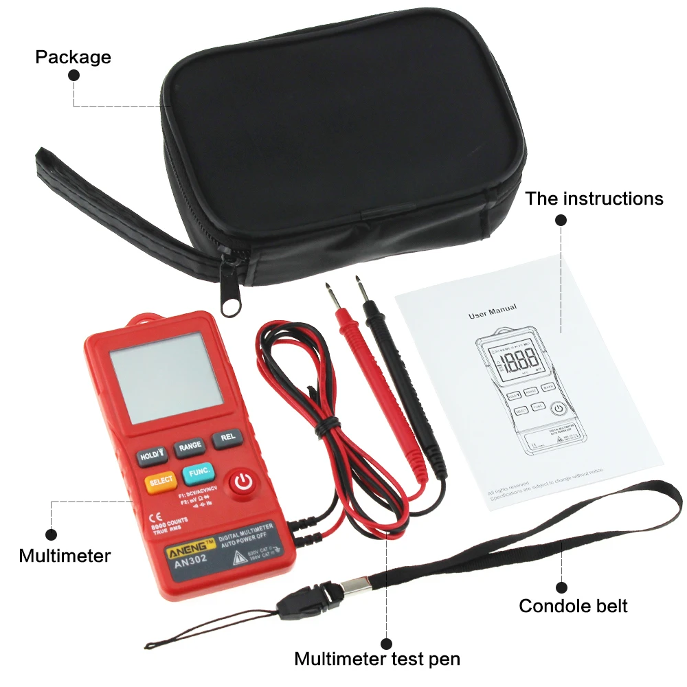 

AN302 Digital LCD Display 8000 Count Multimeter Voltage Tester Push Button Card Type For Electricians Daily Test Tool