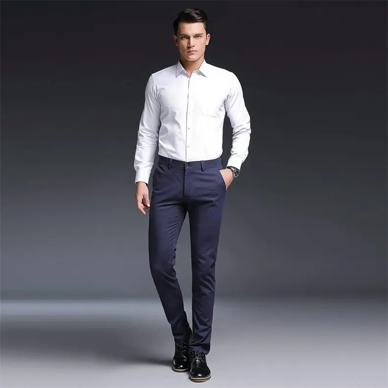 2018 Autumn New Fashion Pants Men Slim Fit Classic Casual Mens Pants Full Length Male Pants Black Blue Cream Plus Size 38 40-12