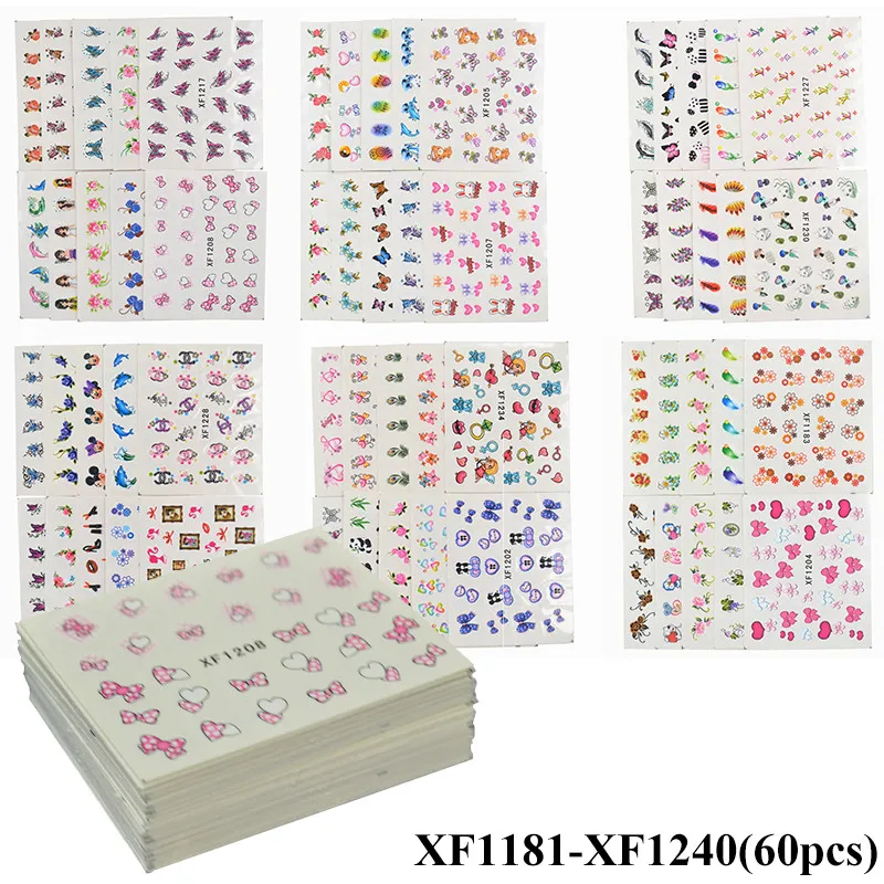 Наборы наклеек для ногтей, Водные Наклейки, цветочные ювелирные изделия, ожерелье, павлин, сова, слайдер, ногти, набор для маникюра - Цвет: 60 Sheets