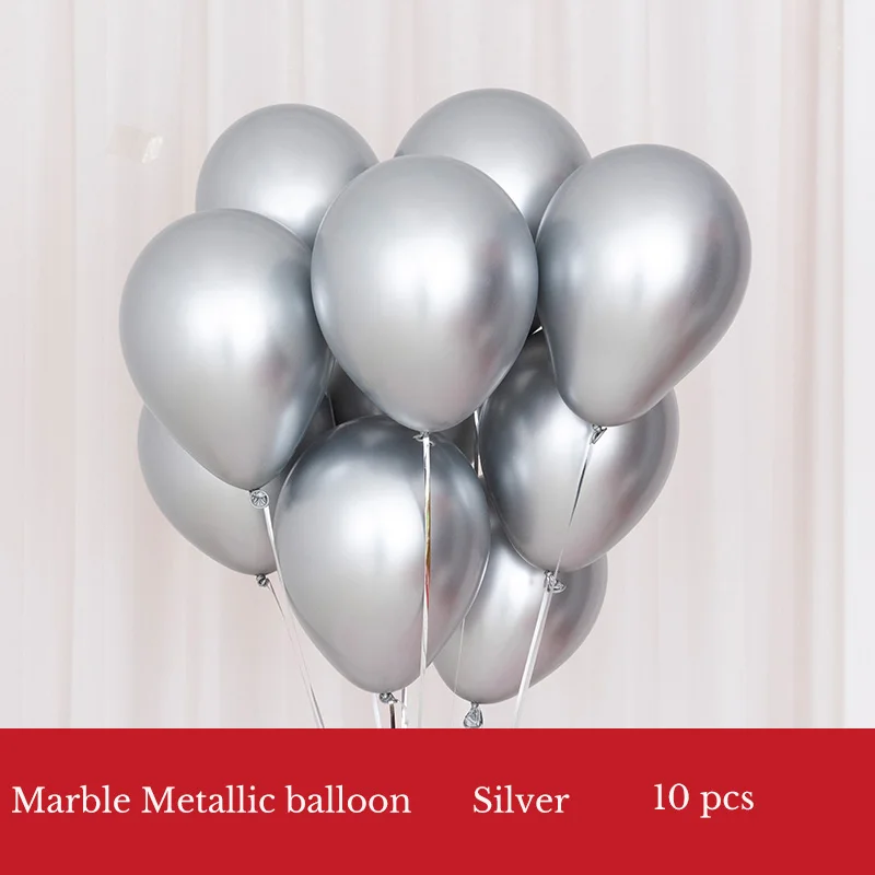 marble metallic balloon silver 10