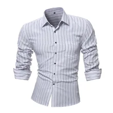 Бренд г. модные мужские рубашки черно-белую полоску с длинными рукавами Топы Бизнес Цвет в полоску мужская одежда рубашки Slim L-4XL