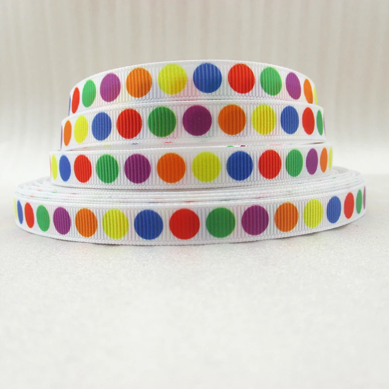 

10Y43754 3/8"(9mm) rainbow dot ribbon high quality printed polyester ribbon 10 yards, DIY handmade materials, wedding gift wrap