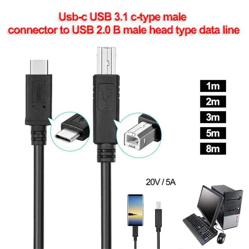 USB-C USB 3,1 type C Male to USB2.0 USB B Мужской кабель для передачи данных для ноутбука принтер жесткий диск