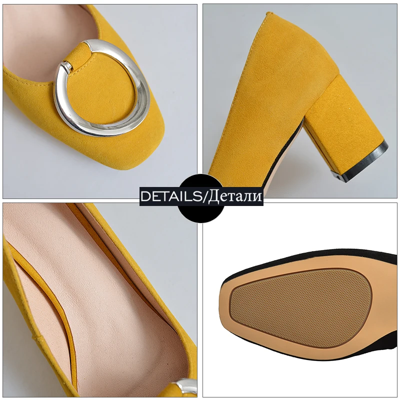 Karree Wetkiss Leder Flache 34 Büro High Neue Pumpen 43 Schwarzes Große Frauen Schuhe gelb Echtem rosa Weibliche kakifarbig Größe Frau Heels IrxS4wI