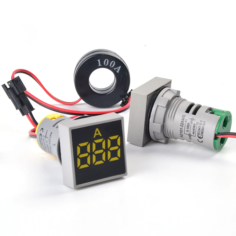 22 мм 0-100A цифровой амперметр измеритель тока Светодиодная лампа квадратный сигнальный светильник тестер тока цифровой индикатор панели