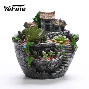 

YeFine Cartoon Creative Flower Pot Desktop Landscape Plant Garden Flowers Baskets Succulents Plants Holder House Bonsai Pots