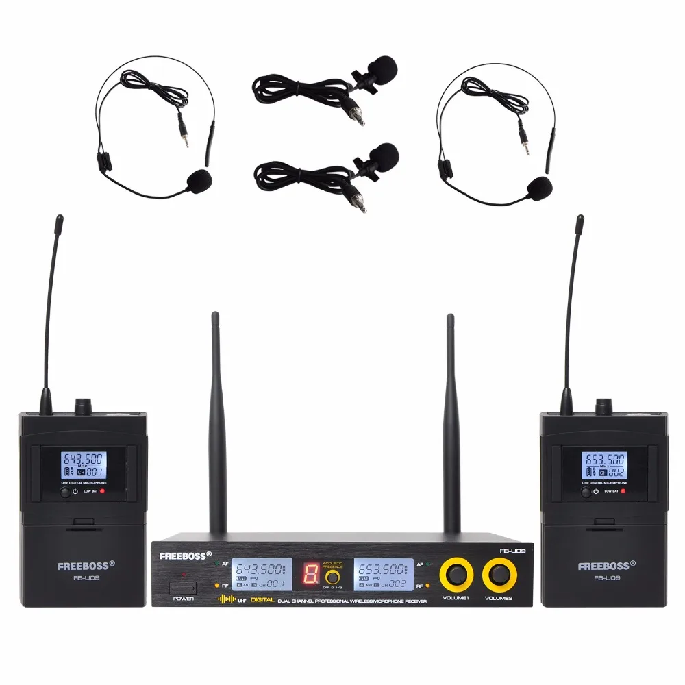 Freeboss FB U09H2 двухполосный цифровой UHF беспроводной микрофон с 2 отворотами