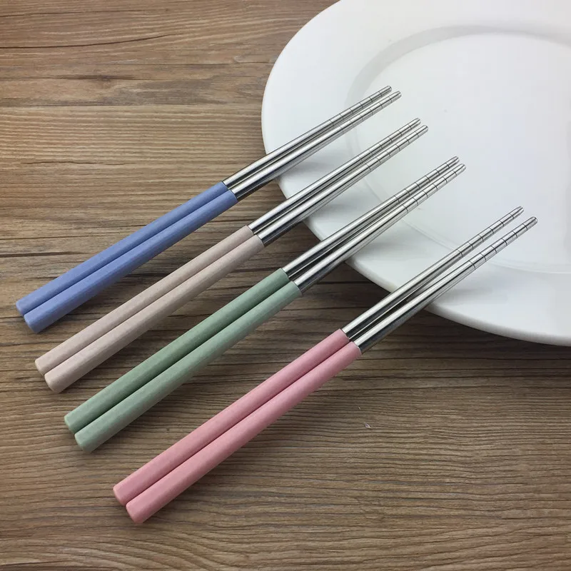 5 пар/компл. 304 нержавеющая сталь китайская палочка для еды пшеничной соломы ручка многоразовые палочки для еды еда суши Stick