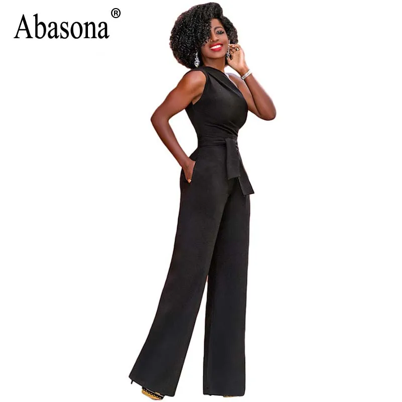 Abasona One Shoulder Women Jumpsuits Casual Wide Leg Pants Summer 2018 Black Red Rompers Womens Jumpsuit Party Overalls Female