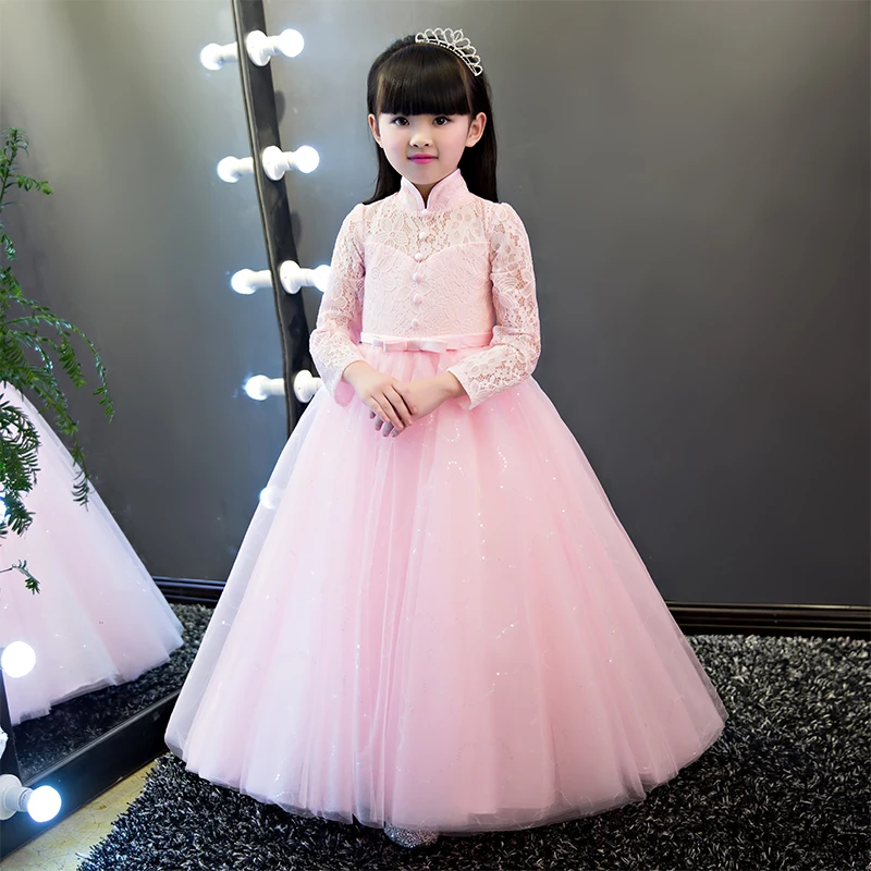 2017Luxury Embroderied Lace Girl Dress Children Kids Beautiful Wedding Party Dress Girl Formal Party Pageant Long Princess Dress