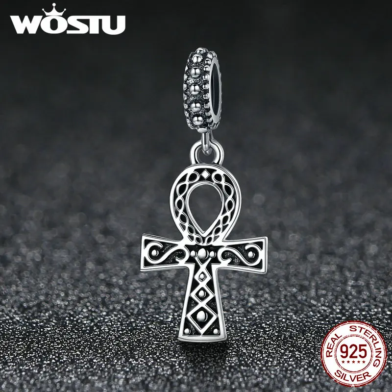 WOSTU Hot Sale 925 Sterling Silver Anka Cross Beads Dangle Fit Original WST Charm Bracelet DIY Fine Jewelry Gift FIC185