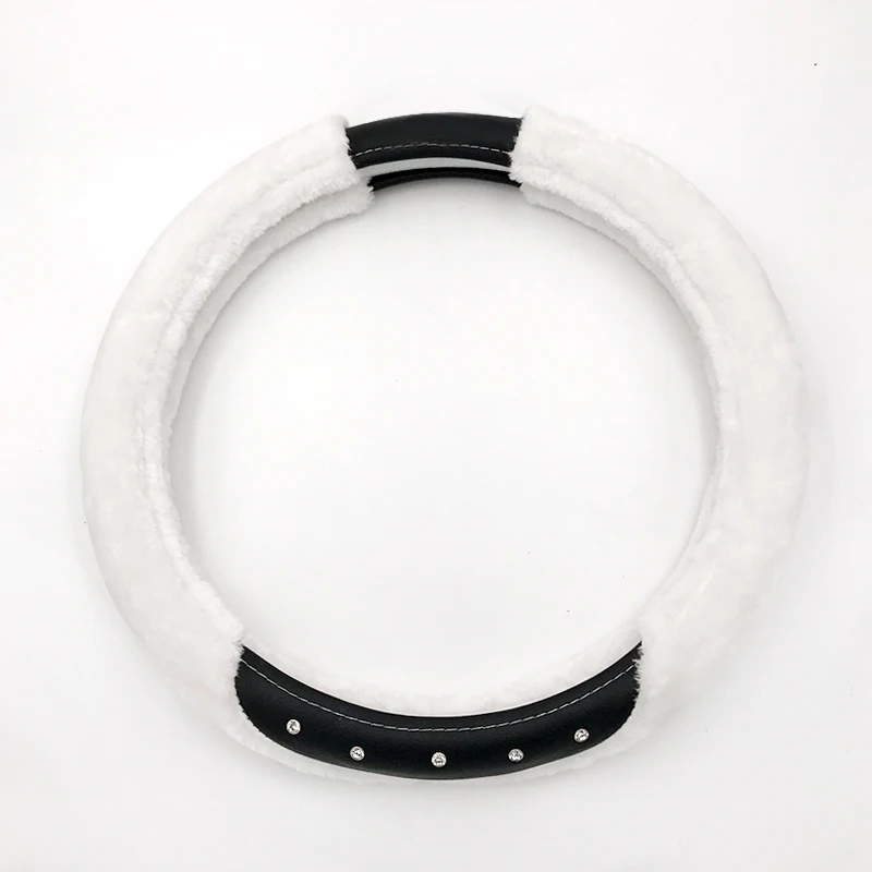 Plush Car Steering Wheel Cover White Steering Hubs Fur Wheel Cover
