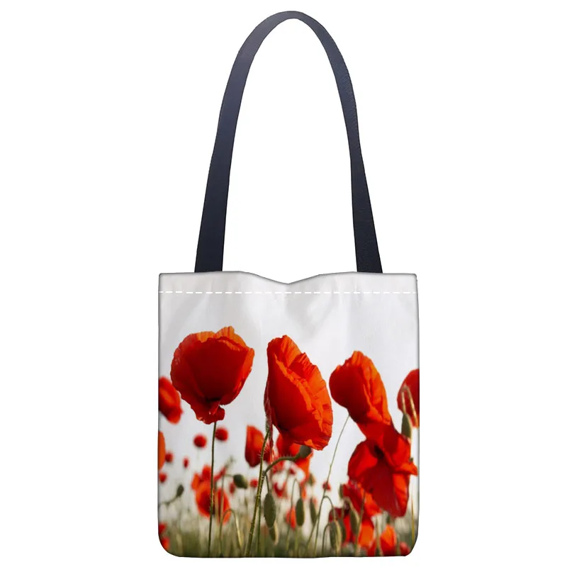 

CUSTOM Poppies Tote Bag Foldable Shopping Bag Reusable Eco Large Unisex Canvas Fabric Shoulder Bags Tote Grocery Cloth Pouch