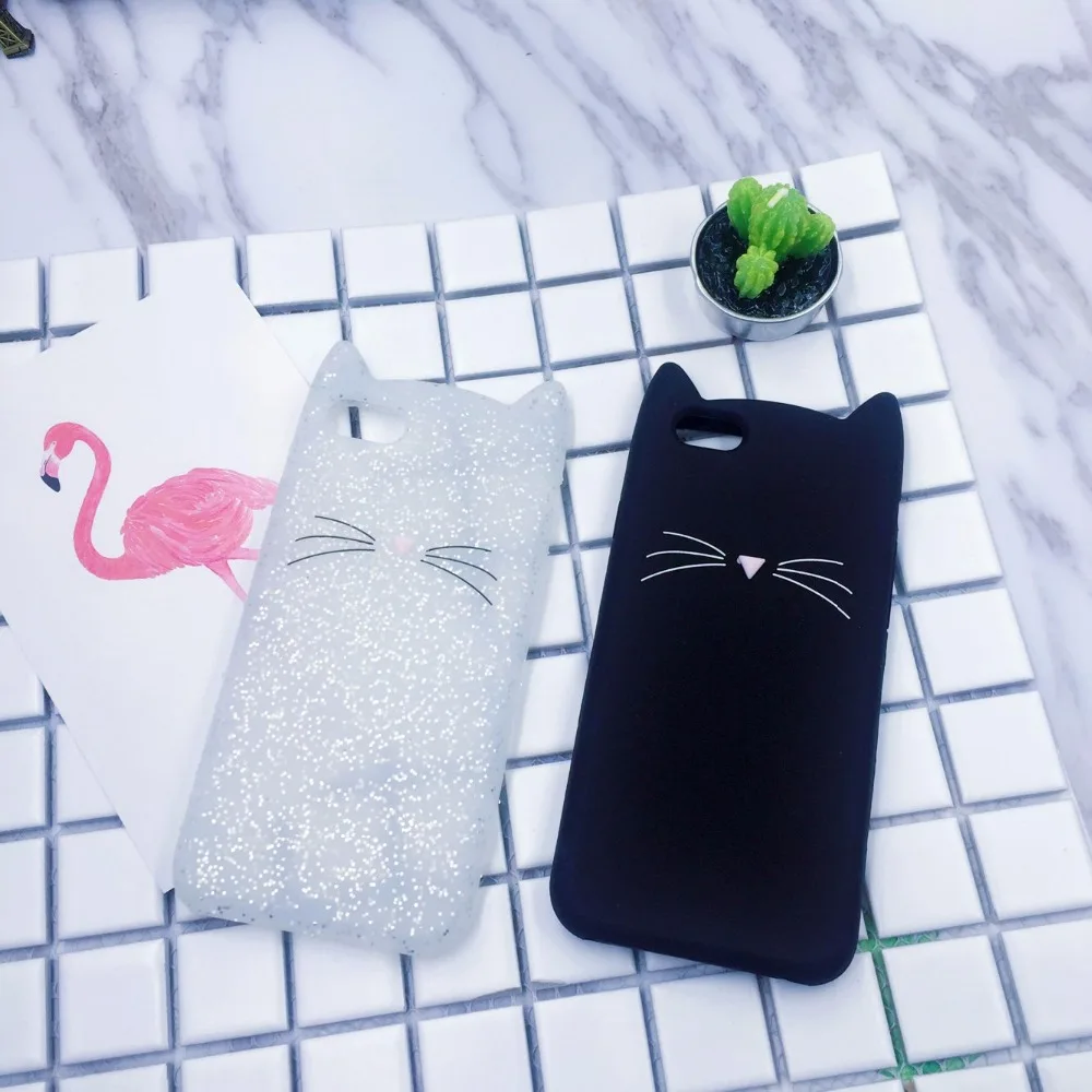 

For iPhone 5 6 Case 3D Cute Cartoon Black Beard Cat Ear Phone Case For iPhone 5S 6S 7 Plus Silicon Soft Rubber Coque Back Cover