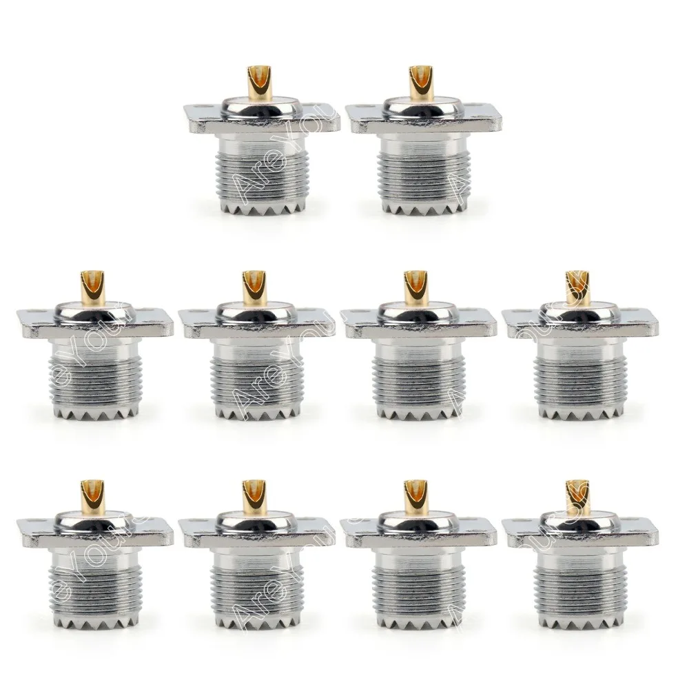 

Areyourshop Sale 10 PCS Connector SO239 UHF Female Jack 4-Hole 25mm Flange Solder Panel Mount minij