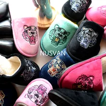 New Fashion High Quality Winter Warm Home Slippers Leisure Lamb Wool Cow Muscle Women Men Indoor Floor Slippers Tiger
