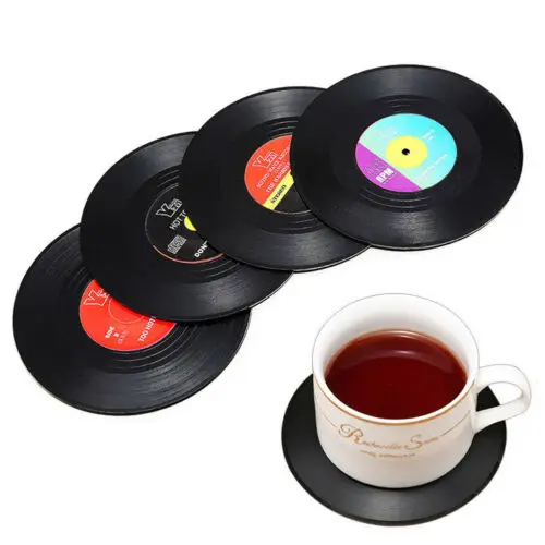 

4pcs Retro Vinyl Drink Coasters Table Cup Mat Home Decor CD Record Coffee Drink Cup Placemat Tableware Gadgets Coasters