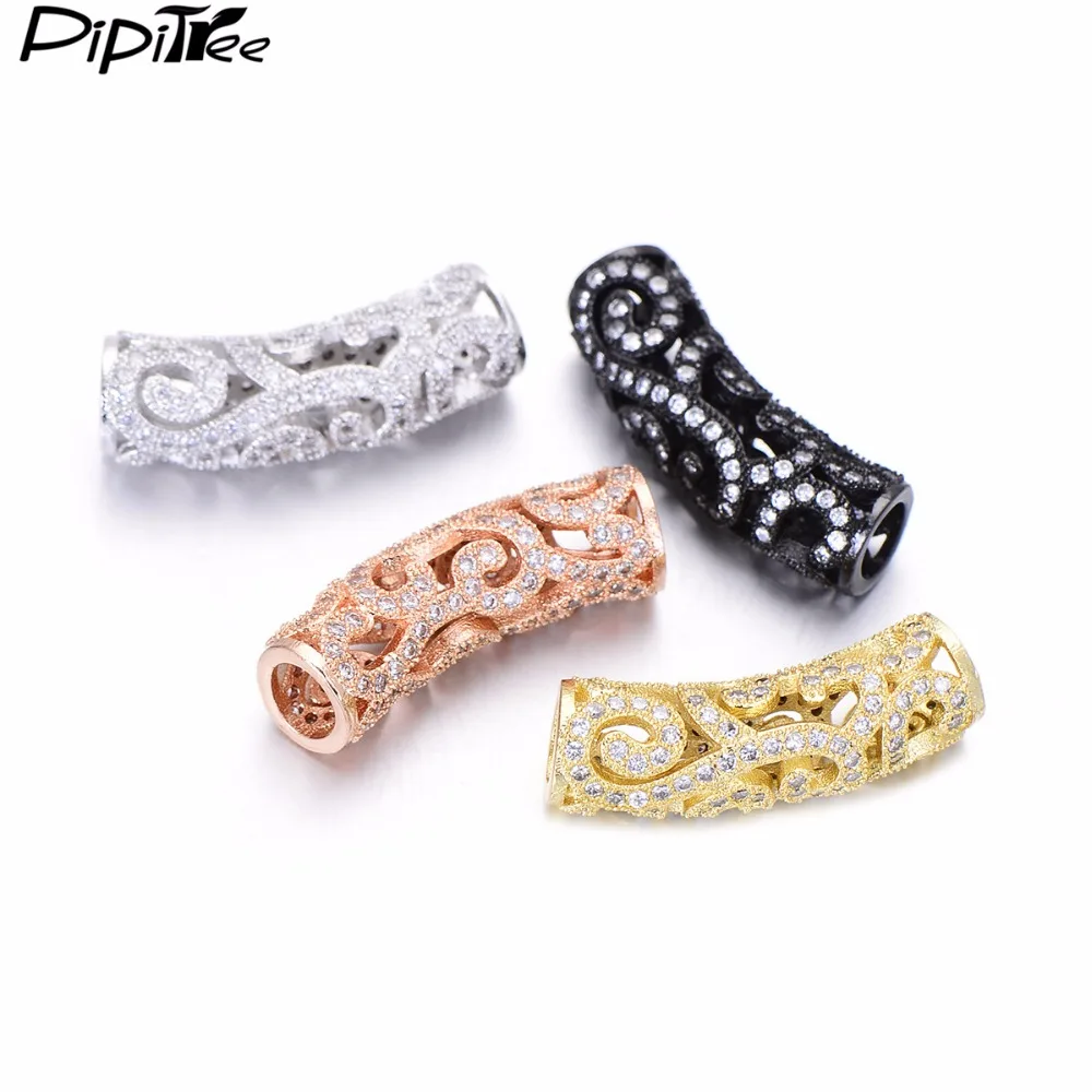 

Pipitree Luxury Big Hole Hollow CZ Tube Beads for Jewelry Making DIY Crystal Beads Charms fit Bracelet Necklace Accessories
