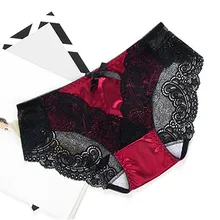 KAGIO Сексуальная атласная Женская пижама с кружевом трусики женское нижнее белье прозрачные кружевные трусы Танга Трусики мягкие блестящие атласные трусики