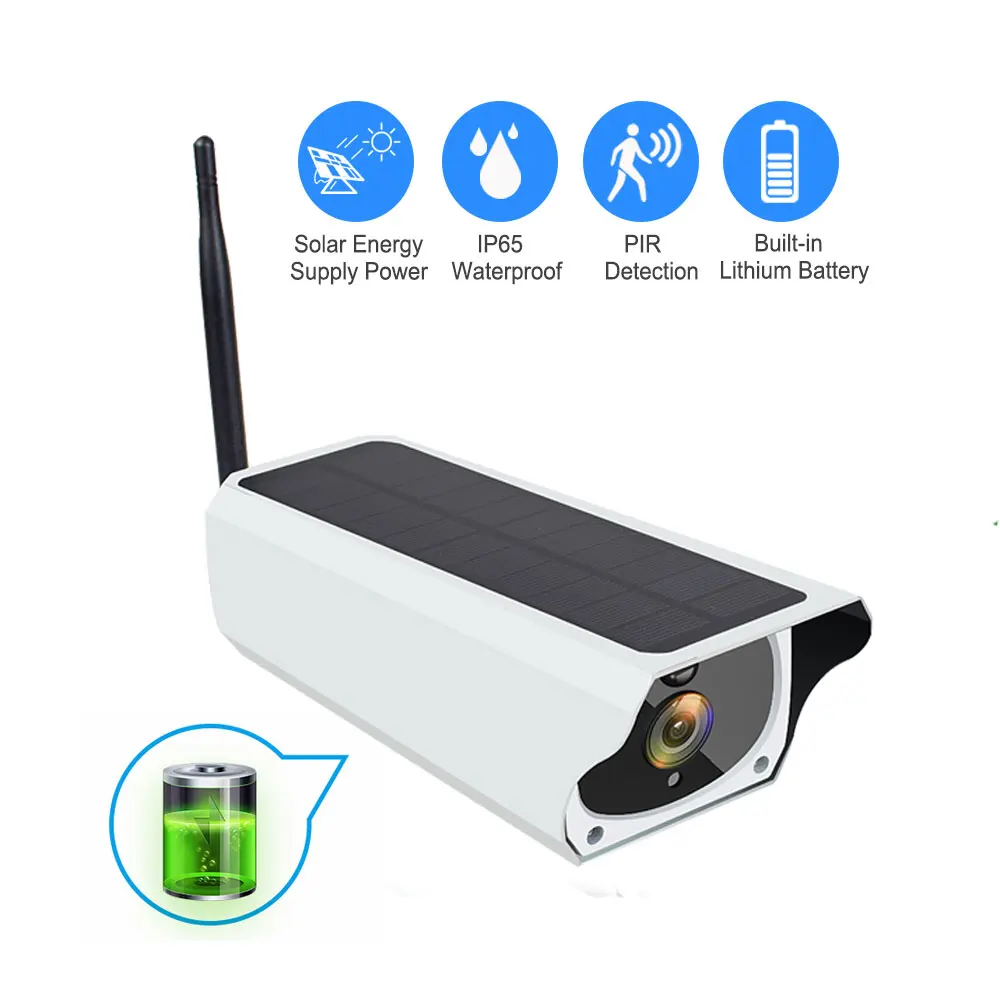 

Solar WiFi IP Camera 1080P HD Outdoor Charging Battery Wireless Security Camera PIR Motion Detection Bullet Surveillance CCTV