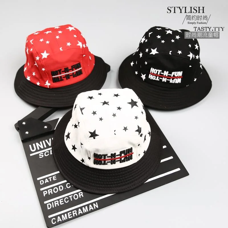 

2016 Fashion Camping Hiking Hunting Fishing Outdoor Bob Cotton Stars Bucket Hat Cap Hip Hop for 3-6 yrs Kids
