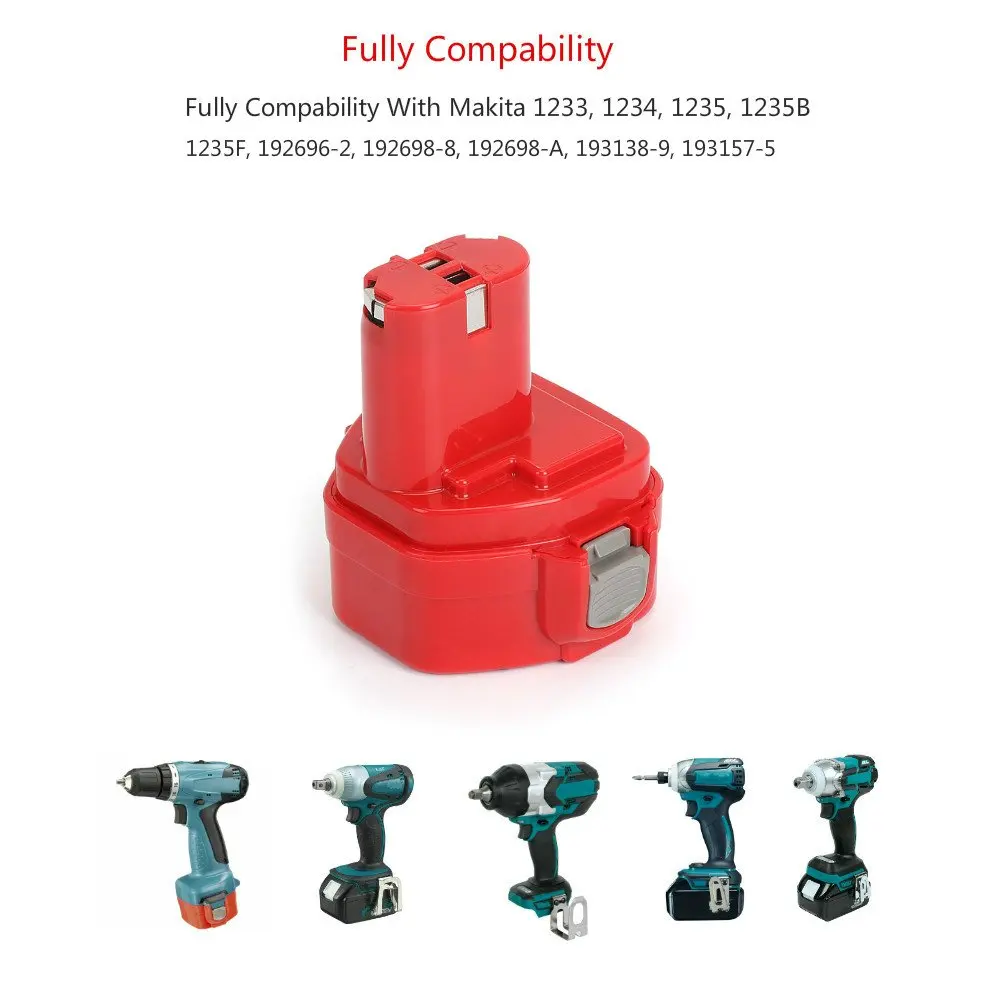 1233 12V 3.0Ah NiMh Battery Replacement for Makita 1220 1222 1234 1235 192598-2 PA12, 12-Volt NiCd Cordless Power Tools Battery