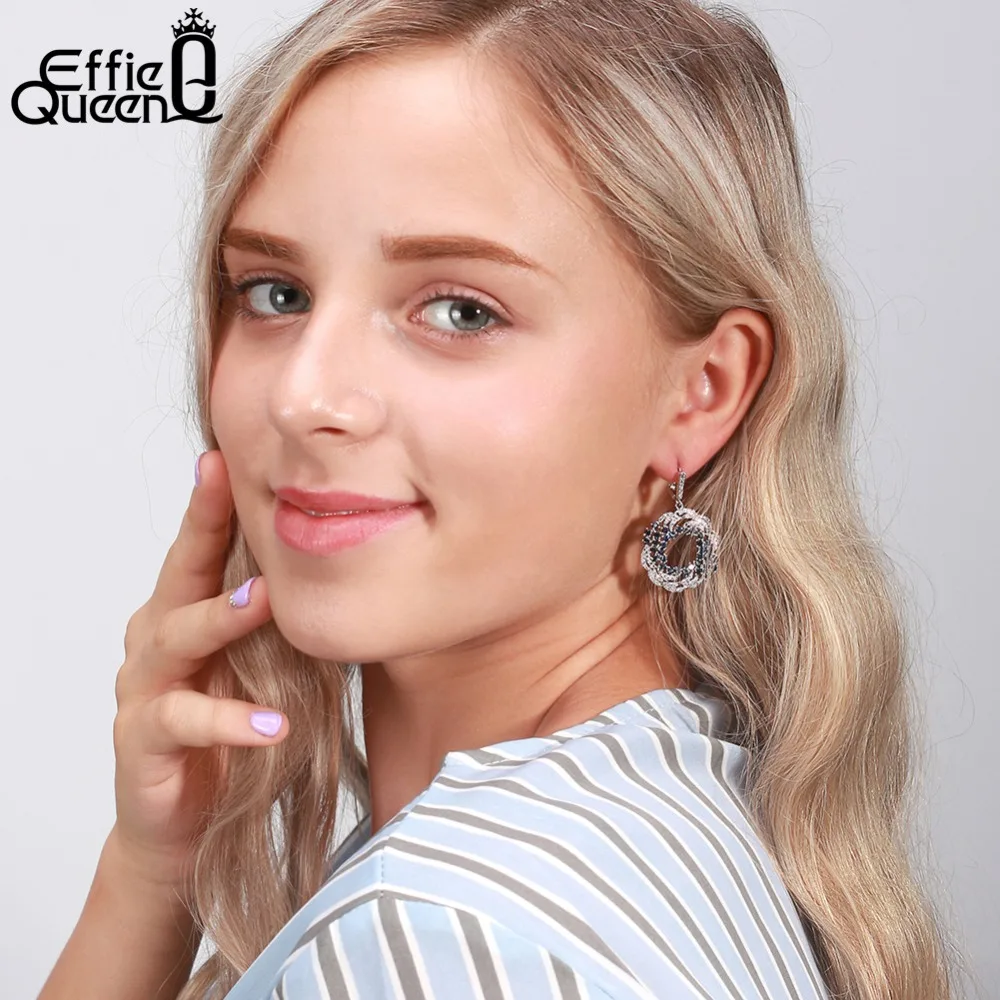 Effie Queen модные серьги гвоздики полые дизайнерские с голубым и прозрачным AAA