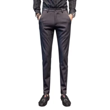 Для мужчин узкие брюки осень г. модный костюм обтягивающие мужские брюки fit Британский Досуг джентльмен бизнес мотобрюки черный, серый цвет