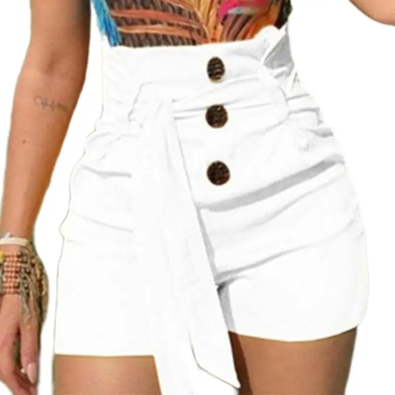 Женские летние шорты больших размеров с высокой талией, с поясом на пуговицах, на шнуровке, плотные цветные штаны-скинни, повседневная одежда для ночного клуба S-5XL