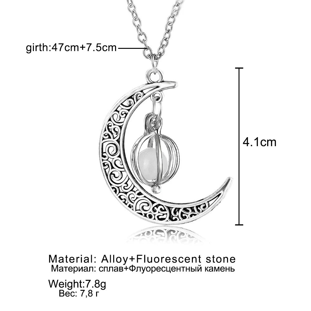 Vienkim Neo-Gothic Luminous Pendant Necklace Women Charm Moon In The Dark Glowing Stone Necklaces For Jewelry Christmas Gifts