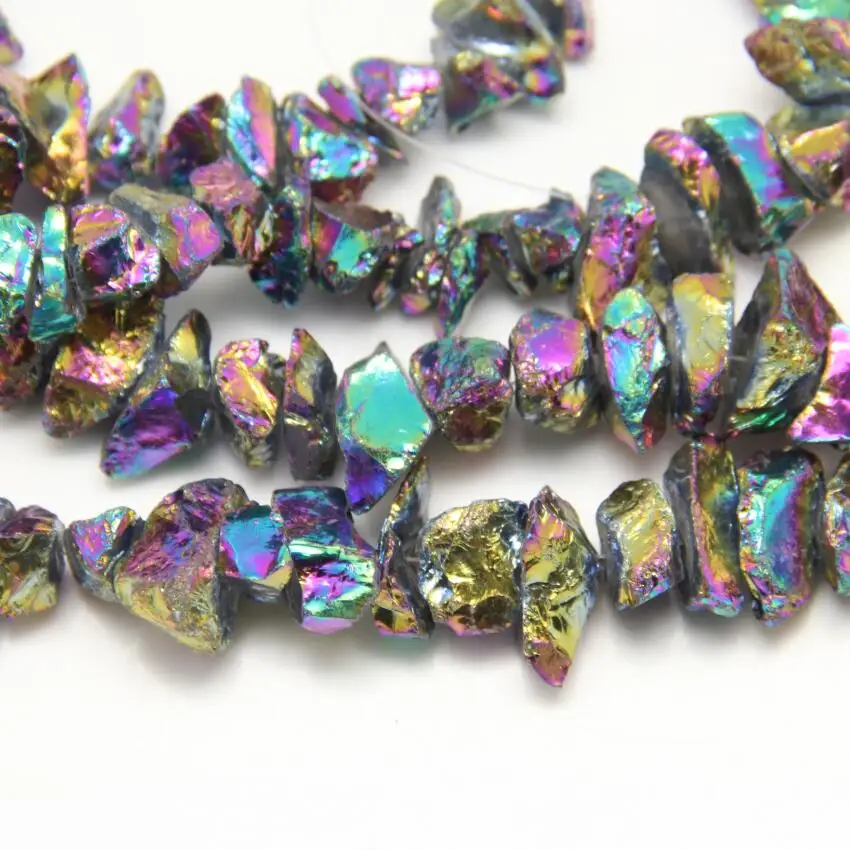 15.5inches/str Natural Quartz Titanium Rainbow Loose Beads Necklace,Chips Raw Crystals Center Drilled Nugget Pendants Findings