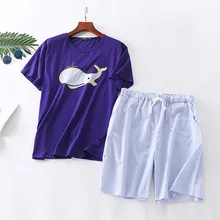 Летняя брендовая Домашняя одежда мужские повседневные мужские Пижамные наборы рубашка с круглым вырезом и полосатые полуштаны мужской хлопковый пижамный комплект