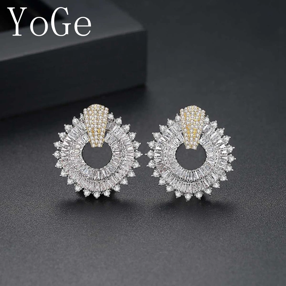 

YoGe statement Jewellery, Brand Design Fashion AAA CZ Simple Ring type Stud Earrings,Wedding Dress Accessories,ED057