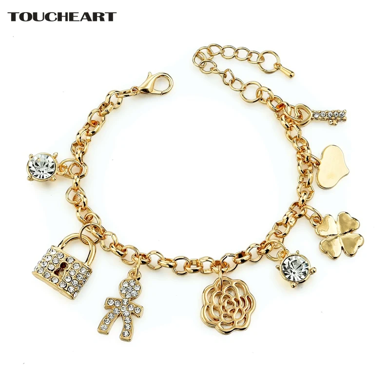 

TOUCHEART Gold Flower Charm Bracelets For Women Adjustable Bracelets Bangles Wedding Party Brand Jewelry Lock Bracelet SBR150173