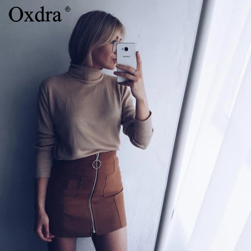 Oxdra женские весенние осенние зимние молнии замшевые короткие юбки модные с