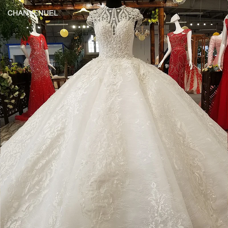 LS65309 wholesale luxury gown dress o neck cap sleeve lace up aliexpress beauty bridal wedding