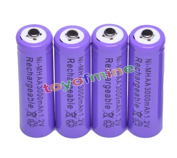 

4x AA 3000mAh 2A 1.2 V Ni-MH Purple Rechargeable Battery Cell for MP3 RC Toys