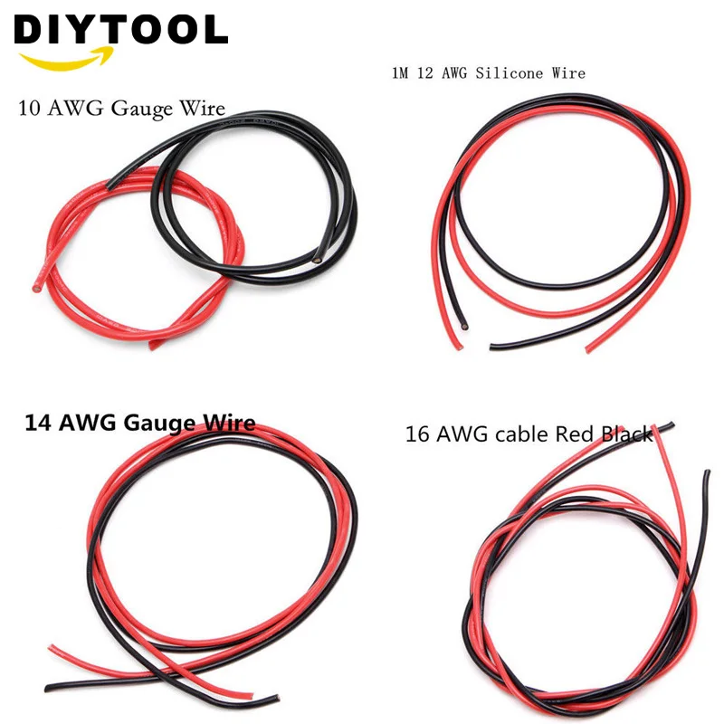 Cable eléctrico AWG de calibre 10/12/14/16, 1 metro, extensión de PVC aislado cobre estañado, tira LED, Cable rojo y negro - AliExpress