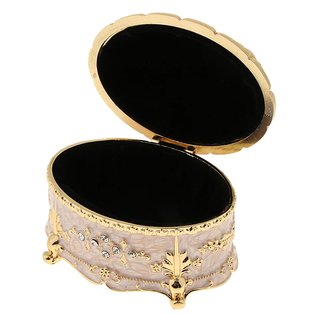 Crystal Enamel Oval Metal Vintage Jewelry Box Gift Earrings Ring Storage Box