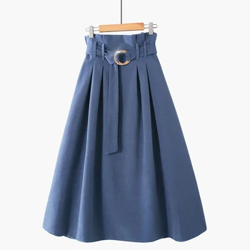 

High Quality Autumn Winter Suede Skirts Wome Vintage High Waist Lace Up Long Skirt Female Elegant Belted Saias Faldas Mujer