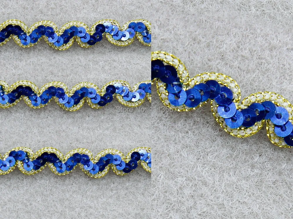 40yard Craft 1cm 1 row Blue Sequin Trim S shape Braided Decorated Lace