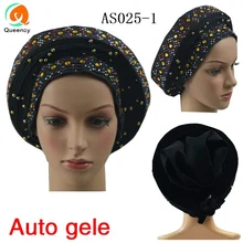 AS025 Queency Asooke дизайн африканские женские свадебные Авто геле уже сделанные головы обернуть разноцветные бусы и камни DHL