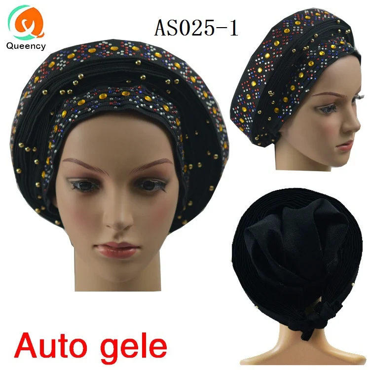 

Queency Asooke design African Ladies Wedding Auto Gele Already Made Head Wrap Multi Color Beads And Stones DHL Shipping AS025