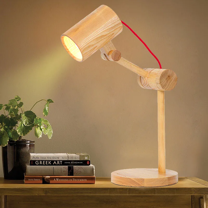 Lámparas de mesa de madera moderna de estilo rústico luz del escritorio de madera libro creativo.jpg Mesa con madera rústica en l