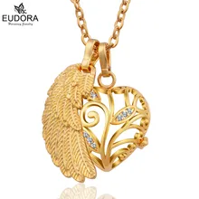 Eudora Chime Bola Llamador Del Ángel Ala Colgante en forma de 18mm Chapado En Oro con Cristales Del Árbol Del Corazón Colgante Collar de La Joyería