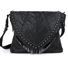 Véritable peau de Mouton En Cuir Femmes En Cuir Sacs À Main De Luxe Designer Femmes Messenger Sacs Réel Punk Stud Grand Sac Naturel Boho Sac