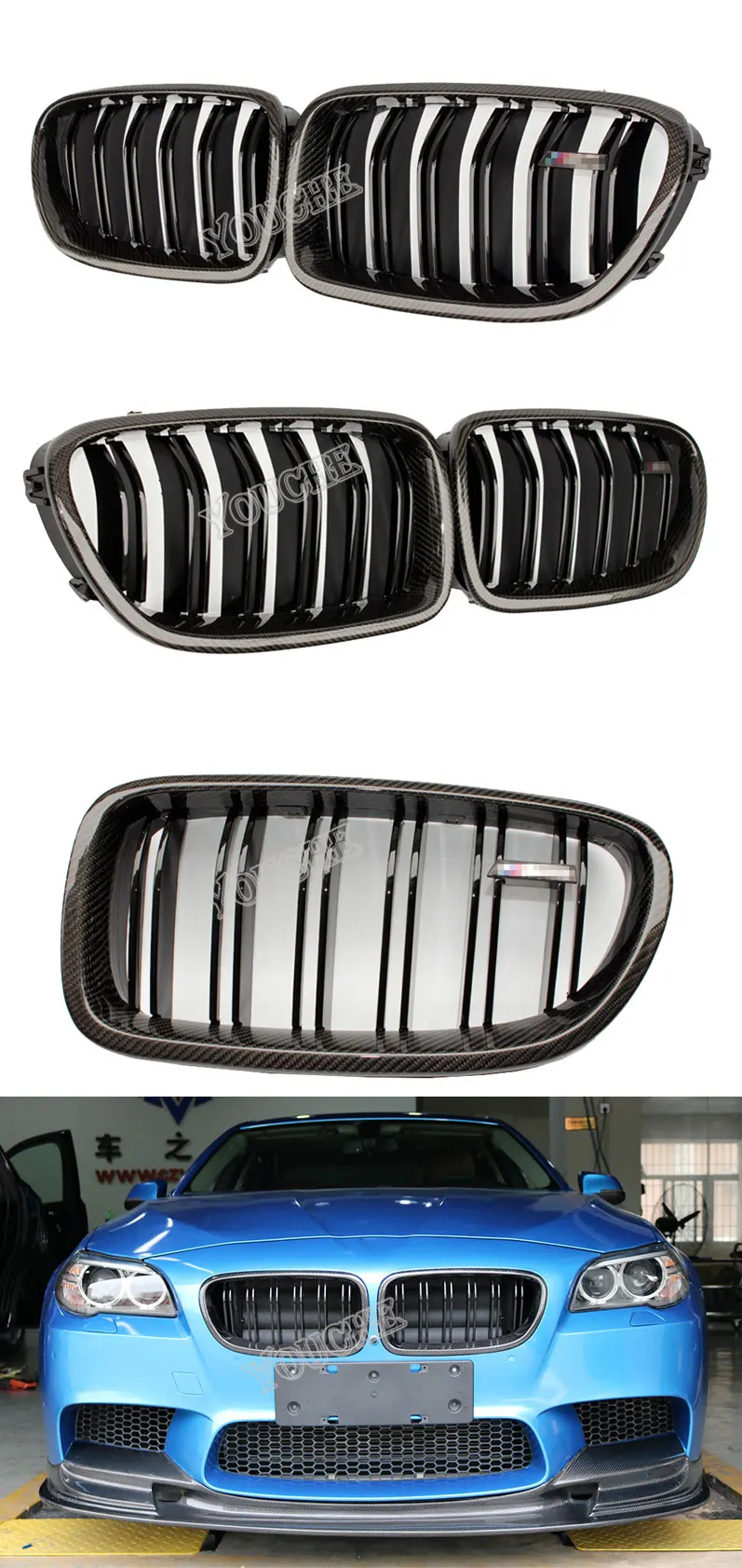 F10 ABS Глянцевая черная M цветная углеродная волокнистая решетка для BMW F10 F11 5 серии 2010- Передняя решетка для почек 520i 523i 525i 530i 535i