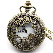 Мужские и женские карманные часы ретро дизайн полые шестерни Fob часы винтажные бронзовые карманные часы ожерелье, подвеска, цепочка