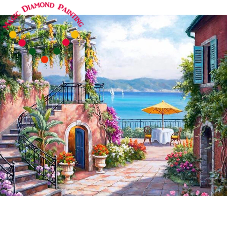 MAGIC Crafts diamond Coffee shop flowers painting diy